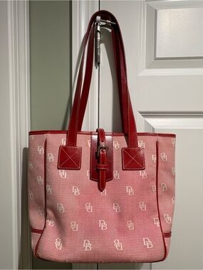VINTAGE Dooney and Burke DB Monogram Red Tote Bag